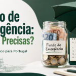 Fundo de emergência: frasco com notas e moedas, calendário e guarda-chuva