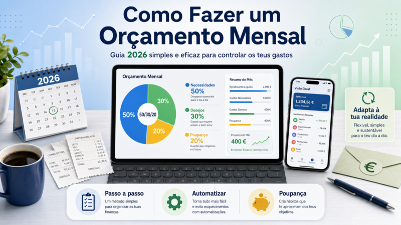 Como fazer um orçamento mensal: gráfico de despesas no portátil e no telemóvel, com calendário